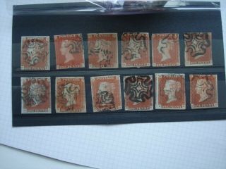 12 1d Red Imperfs,  Mx Cancels.  Letters Gf - Gg