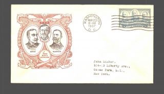 Us Fdc 23 Mar 1937 Cachet Famous Navy Officers Dewey Schley & Sampson Wash Dc