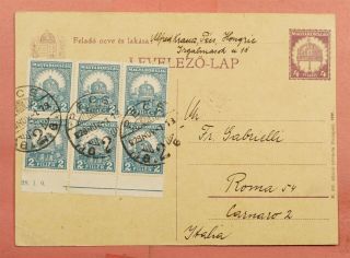 Hungary Block 1928 Uprated Postal Card Pecs To Italy 113635