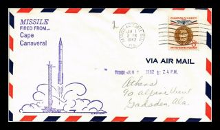 Dr Jim Stamps Us Titan Missile Fired Space Event Air Mail Cover 1962