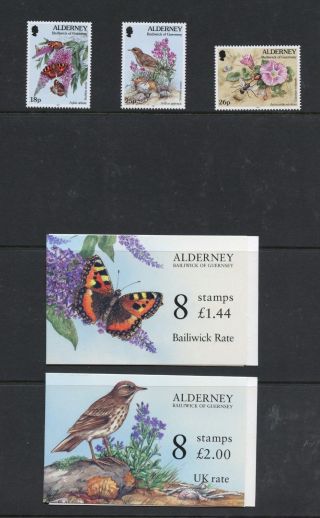 Alderney 1997 98 - 100 Birds Butterflies Flora Set & Complete Booklets Mnh K924