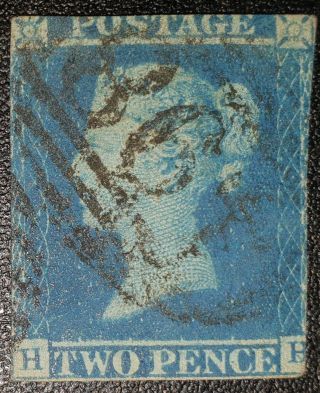 Gb Qv Sg14 2d.  Blue H - H Stamp (no1290)