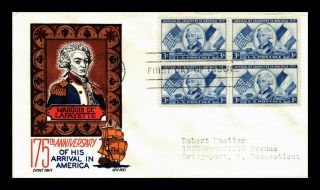Dr Jim Stamps Us Arrival Of Lafayette In America Fdc Cover Scott 1010 Block