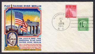 1945 American Flag Raised Over Berlin - July 4th Fluegel Wwii Patriotic Pc967
