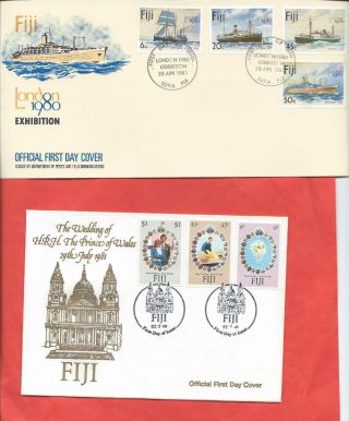 Fiji Stamps.  1980 :london 1980 Ships Fdc Plus The 1981 Royal Wedding.  (a572)