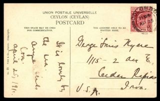 Colombo Ceylon Apr 25 1911 Single Franked Postcard To Cedar Rapids Iowa Usa
