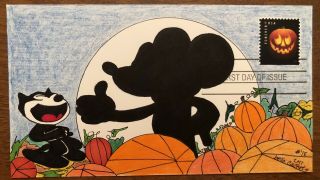 Jack O Lanterns 2016 Fdc First Day Cover Hand Drawn Cachet Felix The Cat Pumpkin