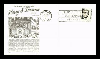 Dr Jim Stamps Us Harry S Truman Centennial Gamm First Day Cover Lamar Missouri