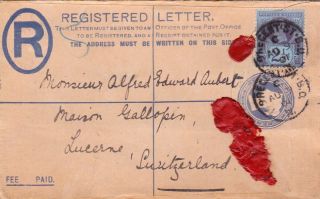 Gb : Qv Registered Cover To Switzerland,  Uprated With Jubilee 2½d Stamp (1901)