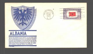 Us Fdc 9 Nov 1943 Anderson Cachet Albania Washington Dc 5c Flag Stamp