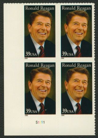 4078 39c Ronald Reagn,  Plate Block [s1111 Ll],  Any 4=free