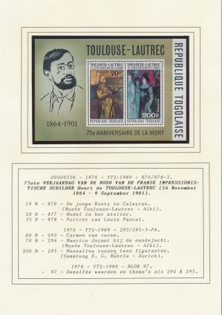 Xb70917 Togo 1976 Toulouse - Lautrec Art Paintings Good Sheet Mnh