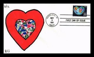 Us Cover Love Heart Globe Fdc Hand Made Hand Colored Rvs Cachet
