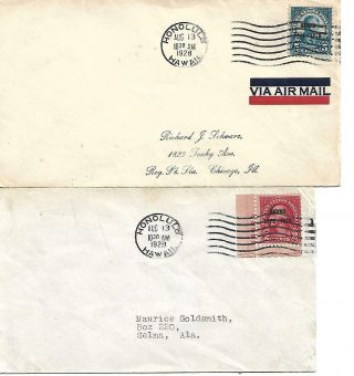 1928 2 Fdcs With Hawaii Overprints,  2 & 5 Cent S 647/648 Cancelled Honolulu,  Hi