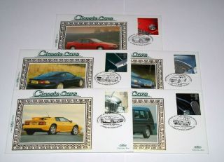 1996 Classic Cars Fdc Set Of 5 Benham Silk First Day Covers