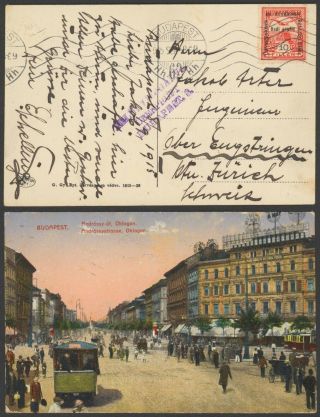 Hungary Wwi 1915 - Postcard To Zurich Switzerland - Censor 37160/1