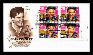 Dr Jim Stamps Us Elvis King Of Rock N Roll Fdc Cover Plate Block Scott 2721