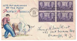 1946 FDC,  941,  3c Tennessee 150th,  3 diff.  cachets,  block of 4 3