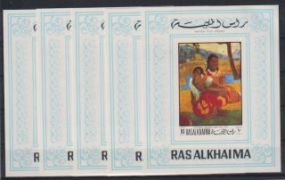I282.  5x Ras Al Khaima - Mnh - Art - Paintings - Gauguin - Imperf
