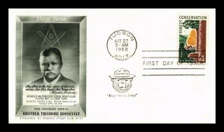 Dr Jim Stamps Us Brother Theodore Roosevelt Masonic Fdc Cover Scott 1122