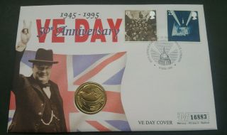 1995 Ve Day First Day Coin Cover Brilliant Uncirculated £2 Coin.