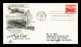 Dr Jim Stamps Us 6c Air Mail First Day Cover Wright Brothers Art Craft C39