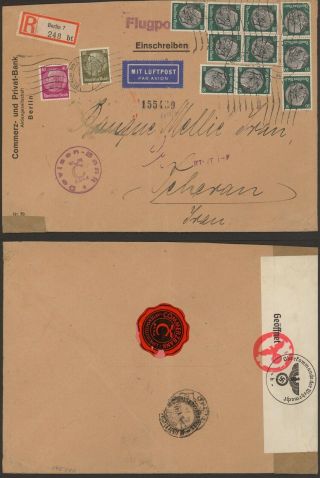 Germany Wwii - Perfin On Registered Air Mail Cover Berlin To Teheran 30512/15