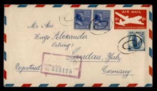 Dr Who 1954 Ny Registered Prexie Uprated Airmail Stationery To Germany E42470