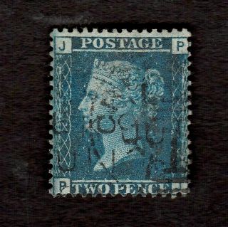 Great Britain 1856 Queen Victoria Two Pence Blue Stamp P - J From Plate 12