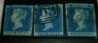 Gb Qv 2d Blue Two Pence Blue,  Bg,  Ai And Ca Stamp,  Imperforate
