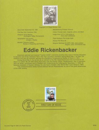 9539 Eddie Rickenbacker Stamp 2998 Usps Souvenir Page