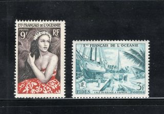 Lot 2 Old 1955/1956 French Polynesia Stamps Native Girl 180 & Fides 181