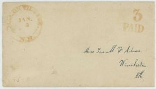 Mr Fancy Cancel Stampless Cover Red Mason Village Nh Cds 3 Paid Ascc$45 (1997)
