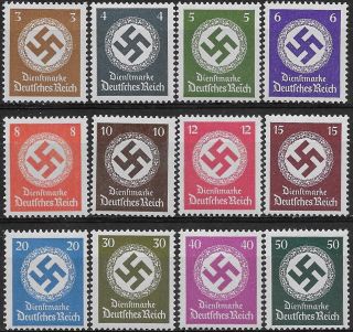 Germany 3rd Reich Mi 166 - 177 Official Stamps Issued 1942/44 Mh