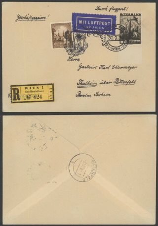 Austria 1938 - Registered Air Mail Cover Vienna To Germany 36068/12