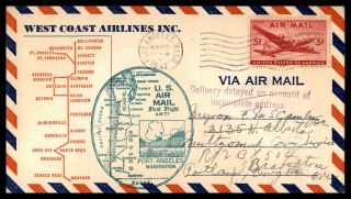 Mayfairstamps First Flight 1947 Port Angeles First Flight West Coast Airlines To