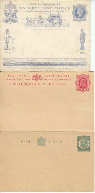 Gb Queen Victoria 1d Post Jubilee Envelope,  Edward Vii 1d & George V ½d Cards