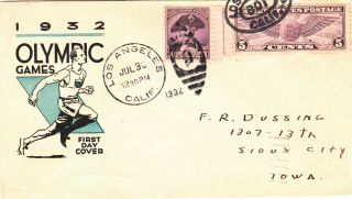 1932 Olympic Games Los Angeles,  Ca - Cachet With Period Stamps