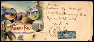 Puerto Rico San Juan 1938 Illustrated Advertising Cover To Us Greenbelt North D