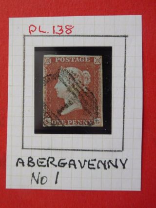 1841 Penny Red Plate 138 With 1 Numeral Pmk (abergavenny,  S Wales) - Very Fine