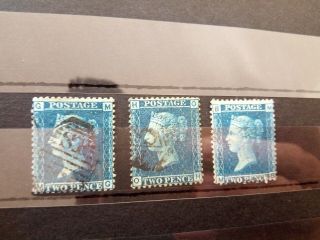 Lot 2 Stamps Gb Qv 2d Blue - Two Pence - Gm - Ho - Bm - 1858 - 79 Very Good