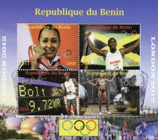 Benin 2011 Cto London 2012 Olympics Usain Bolt Jessica Ennis 4v M/s Stamps