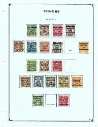 Noble Album Page Of 19 Tennessee Older Issue Bureau Precancels,  Some Better