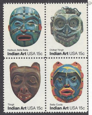 1834 37 Block Of 4 15 Cent Indian Art Masks Tinglit Bella Coola Heiltsuk Bell
