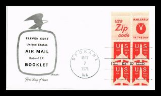 Us Cover Air Mail 11c Booklet Pane Fdc Artmaster Cachet