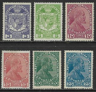 Liechtenstein 1917 - 18 Definitive Set Sg 7 - 12 Mh/ (cat £16)