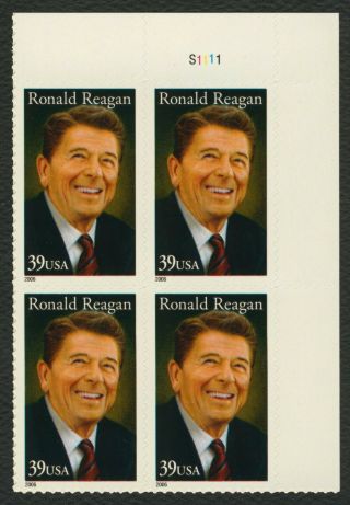 4078 39c Ronald Reagn,  Plate Block [s1111 Ur],  Any 4=free