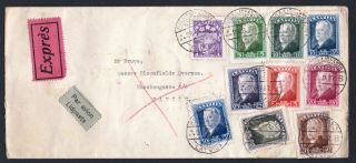 Latvia 1937 Multi - Franked Express Cover From Riga To Danzig - (20)