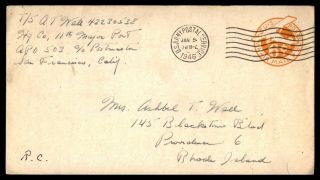 Apo 503 7bpo 11th Major Post San Francisco Ca Jan 1946 Air Mail To Rhode Island