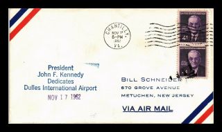 Dr Jim Stamps Us President Kennedy Dulles Dedication Air Mail Event Cover 1962